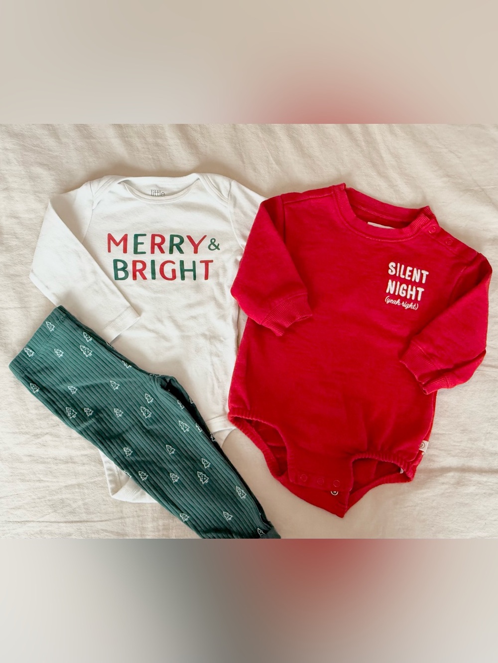 Little Planet by Carter's Organic Cotton 3 Pc Christmas Bodysuit bundle Set 12M